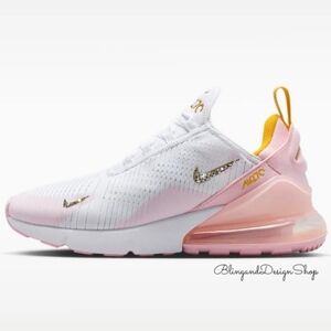Bling Nike Air Max 270 White Pink Shoes Customized With Crystal Women's